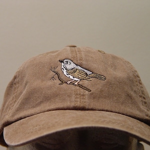 HERMIT THRUSH Bird Hat - One Embroidered Men Women Wildlife Cap  - Price Embroidery Apparel - 24 Color Adult Mom Dad Gift Caps North America
