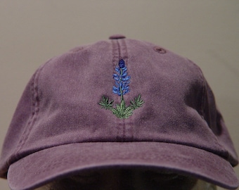 TEXAS BLUEBONNET LUPINE State Annual Flower Wildlife Baseball Hat - Embroidered Women Men Garden Gift Cap 24 Colors Price Apparel Embroidery
