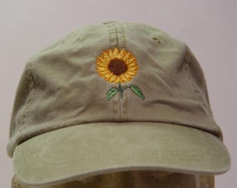 SUNFLOWER Hat - One Embroidered Women Men Fall Garden Baseball Cap - 24 Colors Adult Mom Dad Gift Caps Available - Price Apparel Embroidery