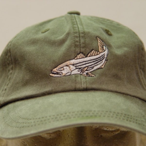 Striped Bass Hat - Embroidered Striper Fish Wildlife Adult Baseball Cap - Price Embroidery Apparel - 24 Color Men Women Mom Dad Gift Caps