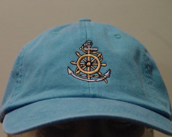 NAUTICAL SAILING BOAT Mom Dad Hat Embroidered Wheel and Anchor Ship - Price Embroidery Apparel - Adult Men Women Gift Baseball Captain Caps