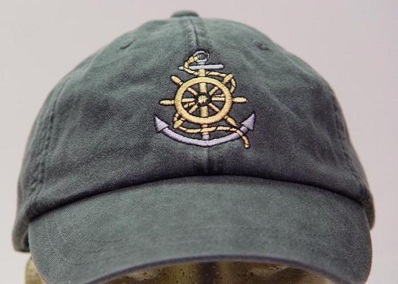 NAUTICAL SAILING BOAT Hat One Embroidered Wheel and Anchor Etsy
