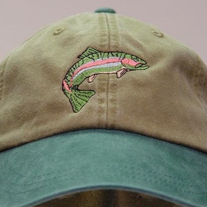 RAINBOW TROUT HAT - One Embroidered Men Women Fish Wildlife Cap - Price Embroidery Apparel 6 Two Tone Color Adult Mom Dad Gift Fishing Caps