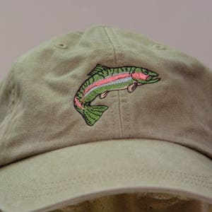 RAINBOW TROUT Fish Hat - One Embroidered Men Women Wildlife Cap - Price Embroidery Apparel - 24 Color Mom Dad Fishing Gift Caps Fresh Water