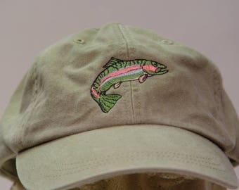 RAINBOW TROUT Fish Hat - One Embroidered Men Women Wildlife Cap - Price Embroidery Apparel - 24 Color Mom Dad Fishing Gift Caps Fresh Water