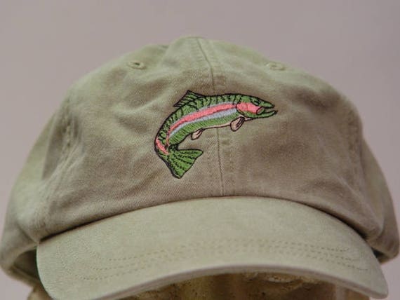 RAINBOW TROUT Fish Hat One Embroidered Men Women Wildlife Cap Price  Embroidery Apparel 24 Color Mom Dad Fishing Gift Caps Fresh Water 