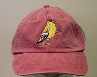 Gorra bordada de pájaro jilguero americano para hombre y mujer. Precio: ropa bordada, 24 colores diferentes, regalo para mamá y papá.