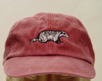 BADGER WILDLIFE HAT - Embroidered Men Women Mom Dad Baseball Cap - Price Embroidery Apparel 24 Color Gift Adult Caps Honey Badger Wisconsin