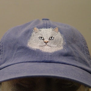 WHITE PERSIAN Long Haired Embroidered Men Women Baseball Gift Cap - Price Embroidery Apparel - 24 Color Adult Dad Mom Feline Family Pet Caps