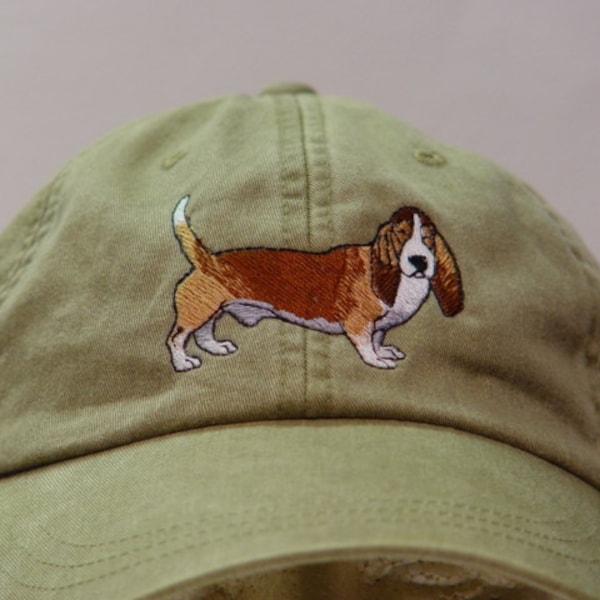 BASSET HOUND DOG Hat - Embroidered Men Women Baseball Cotton Cap - Price Embroidery Apparel - 24 Color Mom Dad Gift Caps Scent Breed Hunting