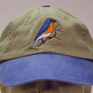 ÖSTRAL BLÅFÅGEL MÖSSA - Broderad Vildmarksmössa Herr Dam Basebollkeps - Pris Broderad Kläder 6 Tvåfärgad Mamma Pappa Gåva Fågelmössor Trast Khaki/Royal Blue