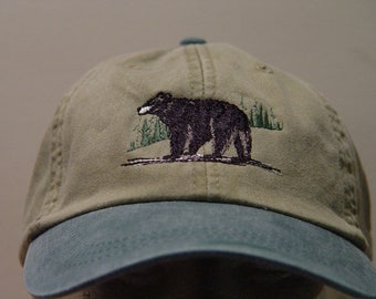 BLACK BEAR HAT - One Embroidered Men Women Wildlife Baseball Cap - Price Embroidery Apparel - 6 Two Tone Color Mom Dad Gift Caps Available