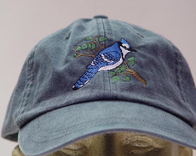 BLUE JAY BIRD Hat  - Embroidered Men Women Wildlife Baseball Cap - Price Embroidery Apparel - 24 Color Mom Dad Gift North America Yard Caps