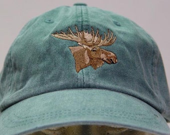 MOOSE HAT - One Embroidered Wildlife Men Women Cotton Baseball Cap - Price Embroidery Apparel 24 Color Mom Dad Gift North America Deer Caps