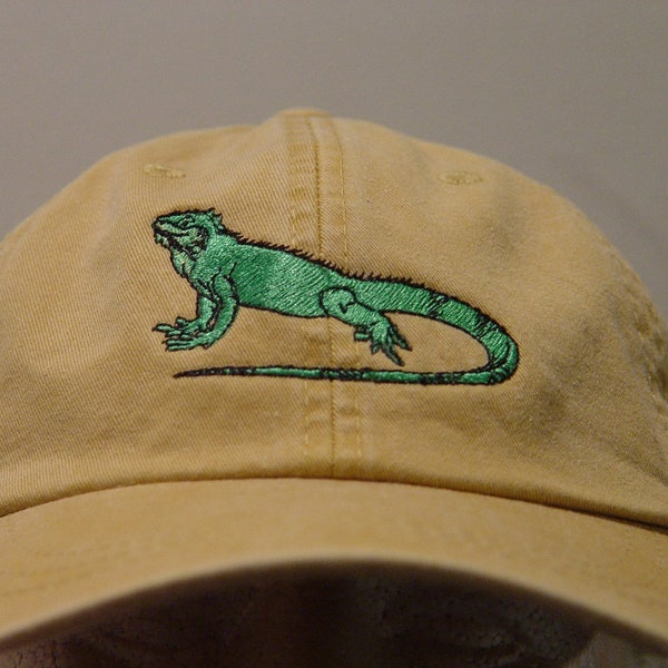 IGUANA LIZARD REPTILE Hat - One Embroidered Men Women Wildlife Cap - Price Embroidery Apparel - 24 Color Mom Dad Gift Pet Caps Available