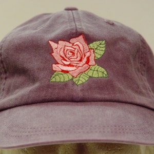 PINK ROSE June Flower of Month Hat - Embroidered Women Garden Cap - 24 Colors Mom Dad Men Gift Adult Hats - Price Apparel Embroidery Caps