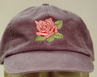 PINK ROSE June Flower of Month Hat - Embroidered Women Garden Cap - 24 Colors Mom Dad Men Gift Adult Hats - Price Apparel Embroidery Caps