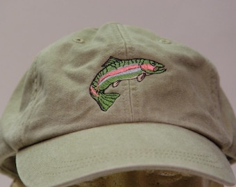 Cappello da pescatore con trota iridea - Un berretto da pescatore da uomo e da donna ricamato - Prezzo ricamato per abbigliamento - 24 colori, cappellini da pesca per mamma e papà, acqua dolce