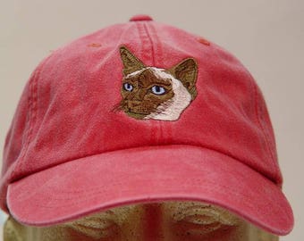 SIAMESE CAT HAT - One Embroidered Men Women Mom Dad Baseball Cap - Price Embroidery Apparel - 24 Color Adult Gift Family Pet Caps Available