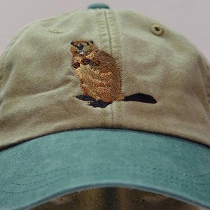 BEAVER Wildlife Hat One Embroidered Men Women Cotton Baseball Cap - Price Embroidery Apparel - 6 Two Tone Color Mom Dad Gift Caps Available