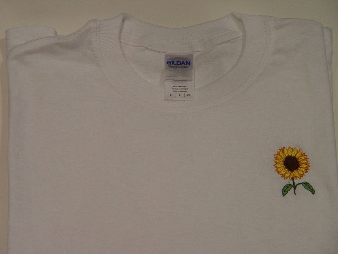 SUNFLOWER Tee Shirt Embroidered Small to XL Black or White Etsy