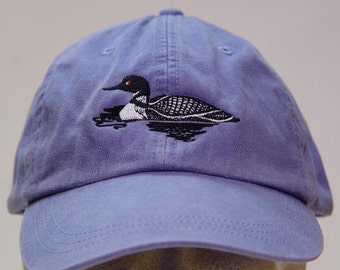 LOON BIRD HAT - One Embroidered Men Women Wildlife Baseball Cap  - Price Embroidery Apparel - 24 Color Mom Dad Gift Lake Caps Available