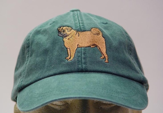 PUG DOG CAP - One Embroidered Men Women Mom Dad Baseball Gift Hat - Price Embroidery Apparel - 24 Color Adult Unisex Canine Family Pet Caps