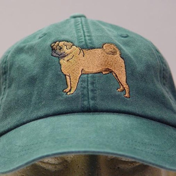 PUG DOG CAP - One Embroidered Men Women Mom Dad Baseball Gift Hat - Price Embroidery Apparel - 24 Color Adult Unisex Canine Family Pet Caps