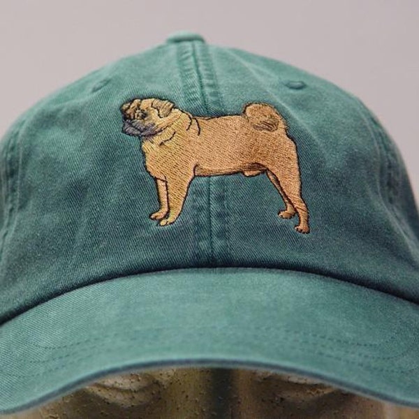 PUG DOG CAP - Ein bestickter Mann-Frauen-Mamma-Papa-Baseball-Geschenkhut - Preis für Stickerei-Bekleidung - 24 Farben Erwachsene Unisex-Hundefamilie Haustierkappen