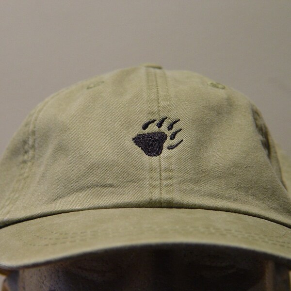 BEAR  PAW HAT - One Embroidered Men Women Baseball Cotton Cap - Price Embroidery Apparel - 24 Color Adult Mom Dad Gift Wildlife Track Caps