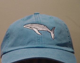 HUMPBACK WHALE HAT - One Embroidered Men Women Wildlife Gift Cap - Price Embroidery Apparel - 24 Color Mom Dad Marine Ocean Hats Available