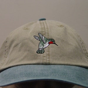 HUMMINGBIRD HAT - One Embroidered Bird Women Men Wildlife Gift Cap - Price Embroidery Apparel 6 Two Tone Color Adult Mom Dad Caps Available