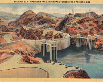 Beautiful Lot of 18 Antique Linen Postcards of Boulder Dam and Colorado River