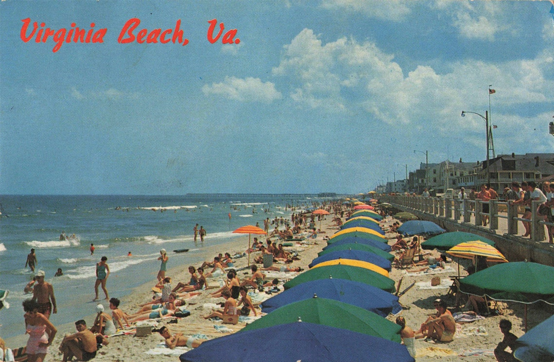 Sunbathing Ocean Umbrellas Virginia Beach VA Standard Chrome Etsy