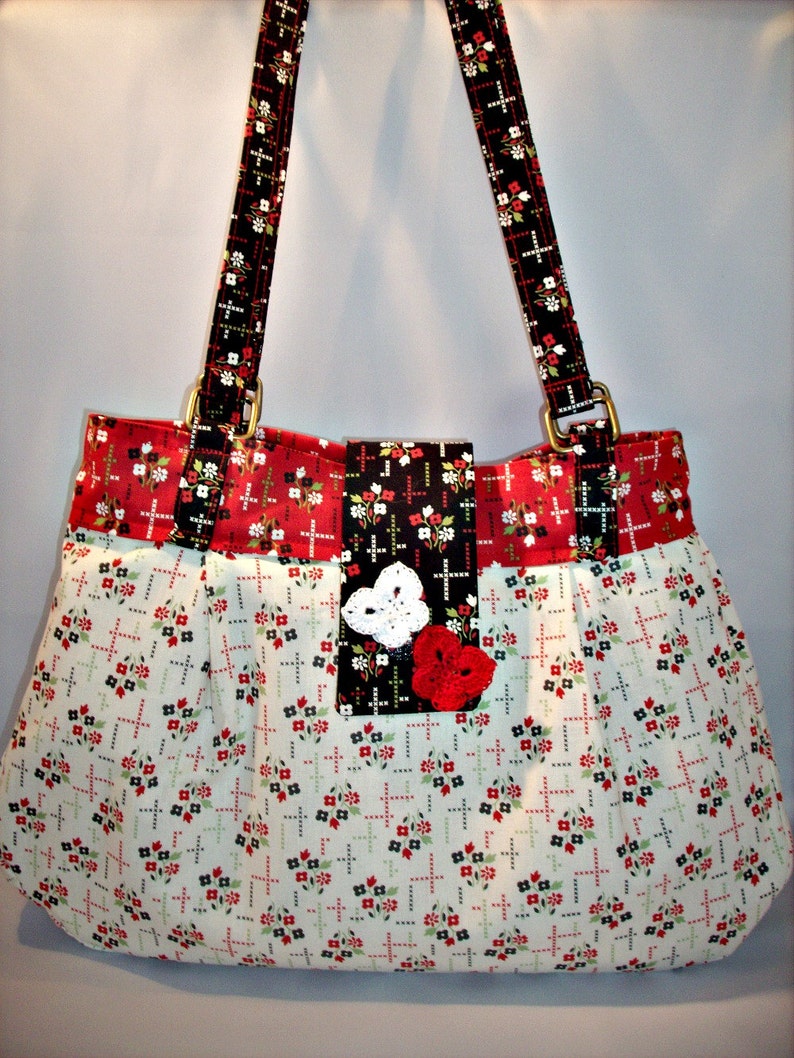 Charming Flowers and Cross Stitch Purse Bag in Red Black Cream Etsy