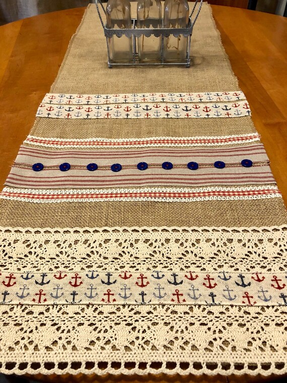 red white blue table runner