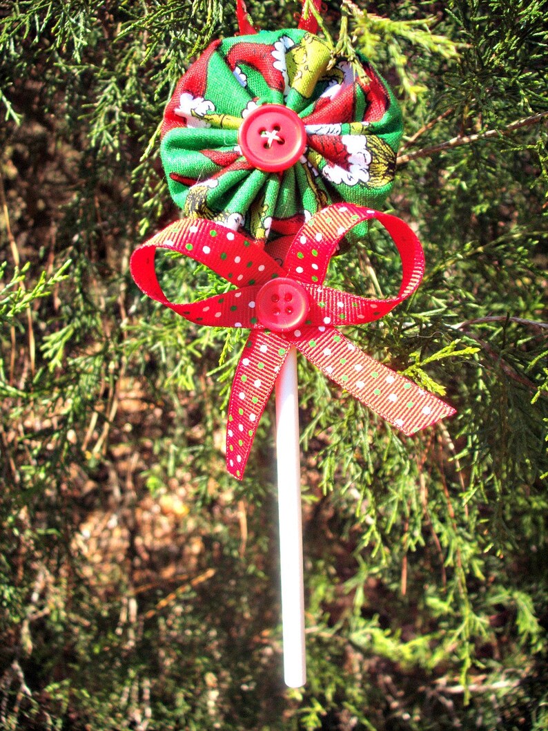 Grinch Fabric YoYo Lollipop Christmas Ornaments Set of 6 Etsy