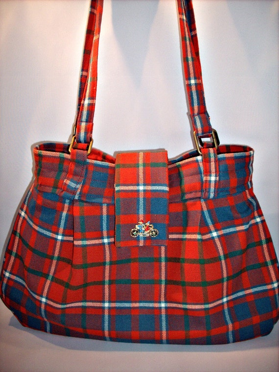 blue plaid purse