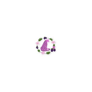 May include: A pink cheetah with black spots sits inside a wreath of pink flowers and purple berries.