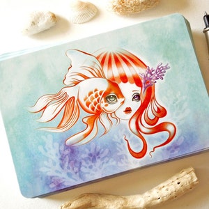 Jellyfish Girl & Goldfish Postcard, Postcrossing, Snail Mail, Summer Postcard