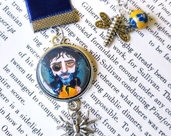 Neil Gaiman Coraline Ribbon Bookmark with Pendant - OOAK Book Lovers Gift Under 15