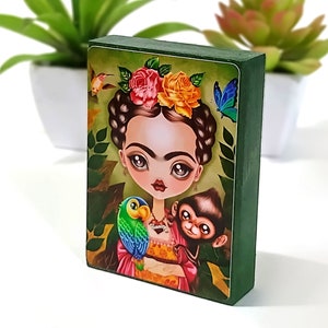 Frida Collectible ACEO ATC Mini Print Mounted on Wood, Mini Art, Easter Gift image 1