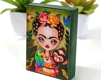 Frida Collectible ACEO ATC Mini Print Mounted on Wood, Mini Wall Art, Mini Prints