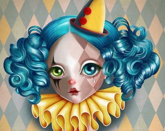 Penelope’s Imaginarium 8 x 10 Print Vintage Circus, Bohemian Circus, Clown Girl, Digital Art by Sandra Vargas