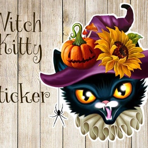 Witch Cat Halloween Die-cut Vinyl Sticker Postcrossing Snail Mail Swap