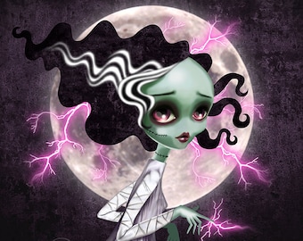 Bride of Frankenstein 8 x 10 Art Print, Wall Decor, Spooky Girl