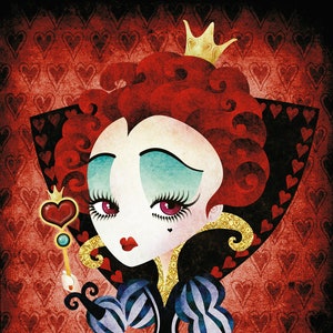 Queen of Hearts 8 x 10 Art Print, Alice im Wunderland Wall Art