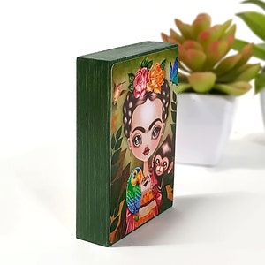 Frida Collectible ACEO ATC Mini Print Mounted on Wood, Mini Art, Easter Gift image 3