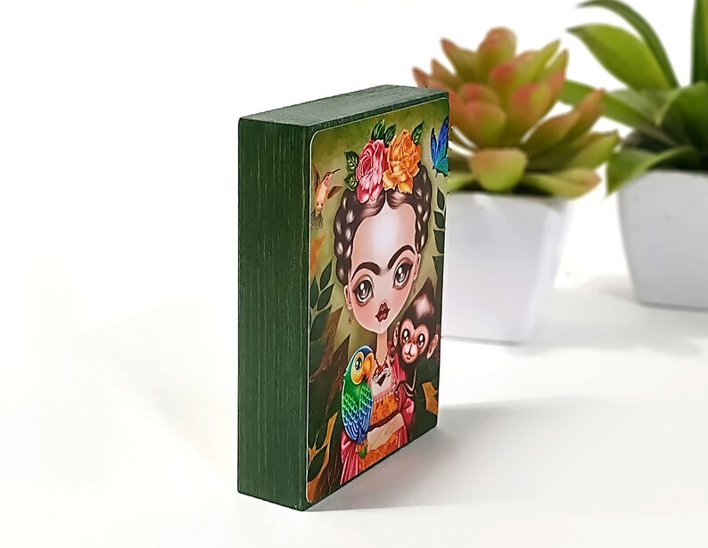 Frida Collectible ACEO ATC Mini Print Mounted on Wood, Mini Art, Easter Gift image 3