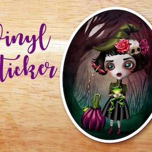 Fairuza de kleine heks ovale vinyl sticker, Halloween, postcrossing, snail mail swap